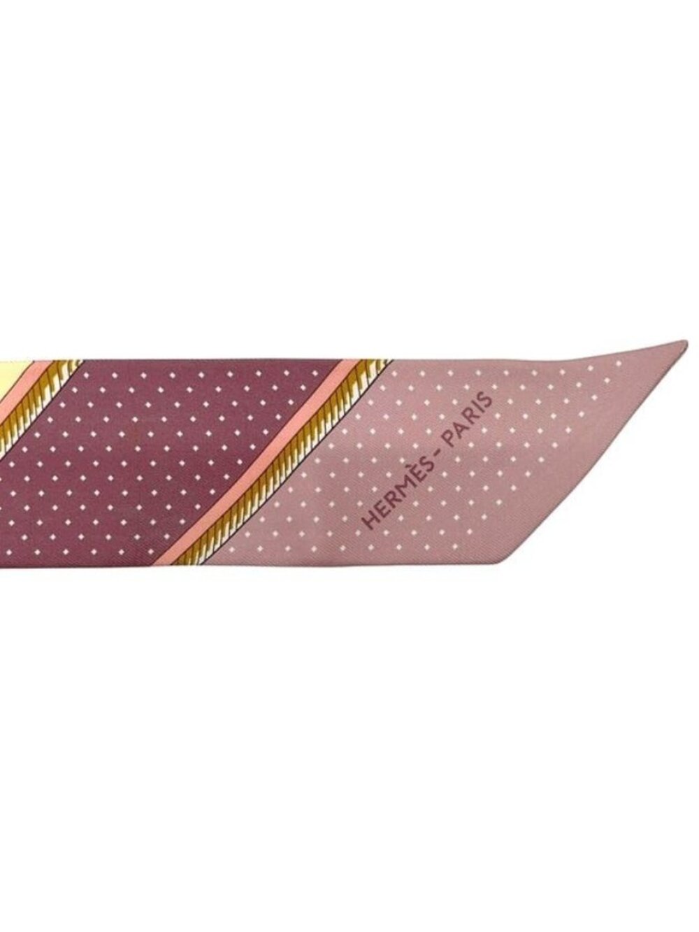 Hermes Ribbon Scarf Twilly Yellow Pink Foldable Top Carriage Already Cleaned - Picture 5 of 6